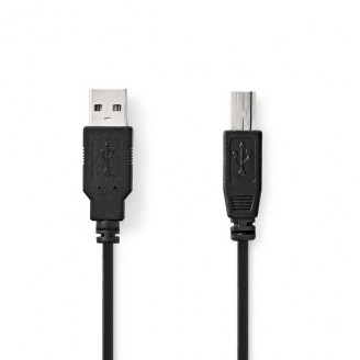 USB-Kabel | USB 2.0 | USB-A Male | USB-B Male | 10 W | 480 Mbps | Vernikkeld | 2.00 m | Rond | PVC | Zwart | Label