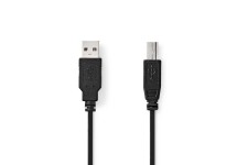 USB-Kabel | USB 2.0 | USB-A Male | USB-B Male | 10 W | 480 Mbps | Vernikkeld | 3.00 m | Rond | PVC | Zwart | Label