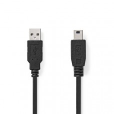 USB-Kabel | USB 2.0 | USB-A Male | USB Mini-B 5-Pins Male | 480 Mbps | Vernikkeld | 1.00 m | Rond | PVC | Zwart | Label