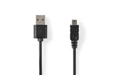 USB-Kabel | USB 2.0 | USB-A Male | Mini 5-Pin Male | 480 Mbps | Vernikkeld | 2.00 m | Rond | PVC | Zwart | Label