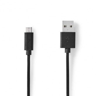USB-Kabel | USB 2.0 | USB-A Male | USB Micro-B Male | 10 W | 480 Mbps | Vernikkeld | 1.00 m | Rond | PVC | Zwart | Label