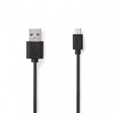 USB-Kabel | USB 2.0 | USB-A Male | USB Micro-B Male | 7.5 W | 480 Mbps | Vernikkeld | 1.00 m | Rond | PVC | Zwart | Label