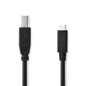 USB-Kabel | USB 2.0 | USB-CT Male | USB-B Male | 480 Mbps | Vernikkeld | 1.00 m | Rond | PVC | Zwart | Label
