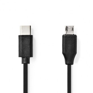 USB-Kabel | USB 2.0 | USB-CT Male | USB Micro-B Male | 60 W | 480 Mbps | Vernikkeld | 1.00 m | Rond | PVC | Zwart | Label