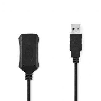 Actieve USB-Kabel | USB 2.0 | USB-A Male | USB-A Female | 480 Mbps | 5.00 m | Rond | Vernikkeld | PVC | Koper | Label