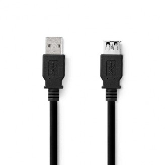 USB-Kabel | USB 3.2 Gen 1 | USB-A Male | USB-A Female | 5 Gbps | Vernikkeld | 2.00 m | Rond | PVC | Zwart | Label