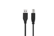 USB-Kabel | USB 3.2 Gen 1 | USB-A Male | USB-B Male | 5 Gbps | Vernikkeld | 2.00 m | Rond | PVC | Zwart | Label