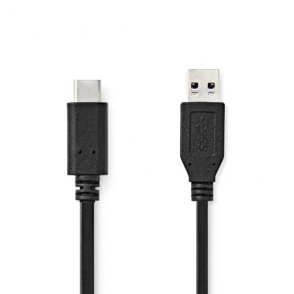 USB-Kabel | USB 3.2 Gen 2 | USB-A Male | USB-CT Male | 60 W | 10 Gbps | Vernikkeld | 1.00 m | Rond | PVC | Zwart | Label