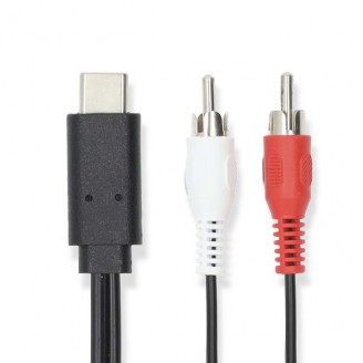 USB-CT Adapter | USB 3.2 Gen 1 | USB-CT Male | 2x RCA Male | 1.00 m | Rond | Vernikkeld | PVC | Zwart | Label