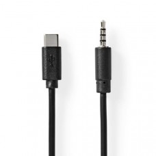 USB-CT Adapter | USB 2.0 | USB-CT Male | 3,5 mm Male | 1.00 m | Rond | Vernikkeld | Zwart | Label