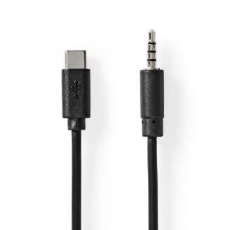 USB-CT Adapter | USB 2.0 | USB-CT Male | 3,5 mm Male | 1.00 m | Rond | Vernikkeld | Zwart | Label