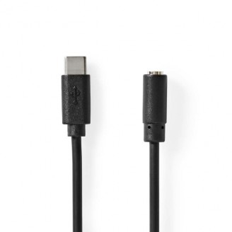 USB-CT Adapter | USB 2.0 | USB-CT Male | 3,5 mm Female | 1.00 m | Rond | Vernikkeld | PVC | Zwart | Label