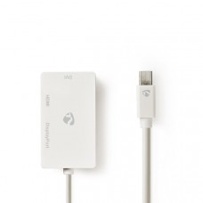 Mini DisplayPort-Kabel | DisplayPort 1.2 | Mini-DisplayPort Male | DisplayPort Female / DVI-D 24+1-Pins Female / HDMIT Input | 21.6 Gbps | Vernikkeld | 0.20 m | Rond | PVC | Wit | Polybag