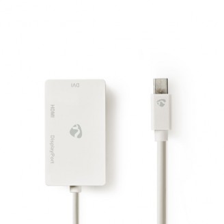 Mini DisplayPort-Kabel | DisplayPort 1.2 | Mini-DisplayPort Male | DisplayPort Female / DVI-D 24+1-Pins Female / HDMI Input | 21.6 Gbps | Vernikkeld | 0.20 m | Rond | PVC | Wit | Polybag