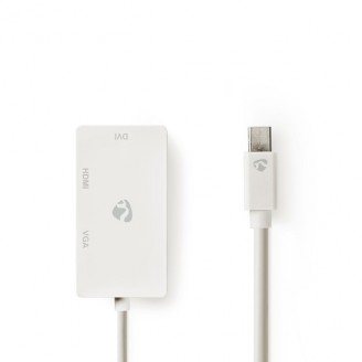 Mini DisplayPort-Kabel | DisplayPort 1.2 | Mini-DisplayPort Male | DVI-D 24+1-Pins Female / HDMI Input / VGA Female 15p | 21.6 Gbps | Vernikkeld | 0.20 m | Rond | PVC | Wit | Polybag