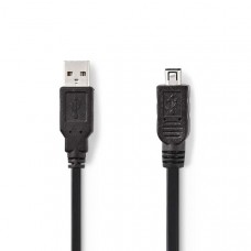 USB-Kabel | USB 2.0 | USB-A Male | Mini 4-Pin Male | 480 Mbps | Vernikkeld | 2.00 m | Rond | PVC | Zwart | Polybag