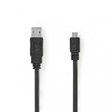 USB-Kabel | USB 2.0 | USB-A Male | USB Micro-B Male | 480 Mbps | Vernikkeld | 1.00 m | Plat | PVC | Zwart | Polybag