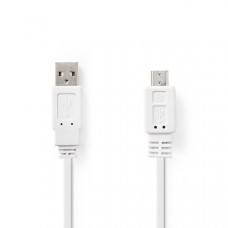 USB-Kabel | USB 2.0 | USB-A Male | USB Micro-B Male | 480 Mbps | Vernikkeld | 1.00 m | Plat | PVC | Wit | Polybag