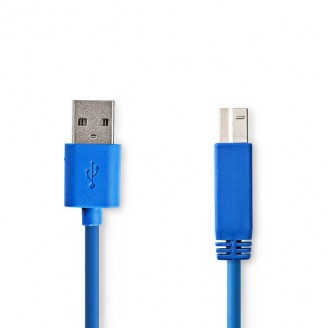 USB-Kabel | USB 3.2 Gen 1 | USB-A Male | USB-B Male | 5 Gbps | Vernikkeld | 3.00 m | Rond | PVC | Blauw | Envelop