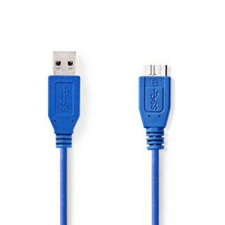USB-Kabel | USB 3.2 Gen 1 | USB-A Male | USB Micro-B Male | 5 Gbps | Vernikkeld | 5.00 m | Rond | PVC | Blauw | Envelop