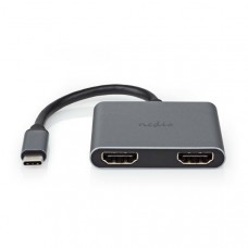 USB Multi-Port Adapter | USB 3.2 Gen 1 | USB-CT Male | 2x HDMI | 0.10 m | Rond | Vernikkeld | PVC | Zwart | Envelop