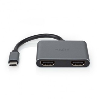 USB Multi-Port Adapter | USB 3.2 Gen 1 | USB-CT Male | 2x HDMIT | 0.10 m | Rond | Vernikkeld | PVC | Zwart | Envelop