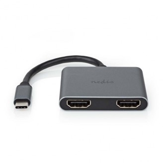 USB Multi-Port Adapter | USB 3.2 Gen 1 | USB-CT Male | 2x HDMI | 0.10 m | Rond | Vernikkeld | PVC | Zwart | Envelop