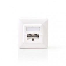 Netwerk Wanddoos | Inbouw | 2 poort(en) | CAT5e | Recht | Female | Goud Verguld | PVC | Wit | Envelop
