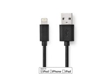 Lightning Kabel | USB 2.0 | Apple Lightning 8-Pins | USB-A Male | 480 Mbps | Vernikkeld | 1.00 m | Rond | PVC | Zwart | Doos
