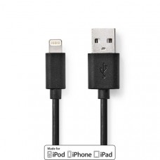 Lightning Kabel | USB 2.0 | Apple Lightning 8-Pins | USB-A Male | 480 Mbps | Vernikkeld | 1.00 m | Rond | PVC | Zwart | Doos