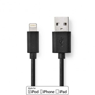 Lightning Kabel | USB 2.0 | Apple Lightning 8-Pins | USB-A Male | 480 Mbps | Vernikkeld | 1.00 m | Rond | PVC | Zwart | Doos