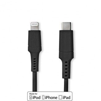 Lightning Kabel | USB 2.0 | Apple Lightning 8-Pins | USB-CT Male | 480 Mbps | Vernikkeld | 1.00 m | Rond | PVC | Zwart | Doos
