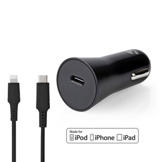 Autolader | 20 W | 1.67 / 2.22 / 3.0 A | Outputs: 1 | Poorttype: USB-CT | Lightning 8-Pins (Los) Kabel | 1.00 m | Automatische Voltage Selectie