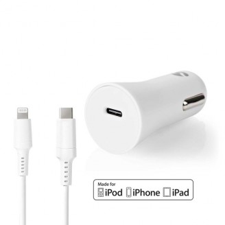 Autolader | 20 W | 1.67 / 2.22 / 3.0 A | Outputs: 1 | Poorttype: USB-CT | Lightning 8-Pins (Los) Kabel | 1.00 m | Automatische Voltage Selectie