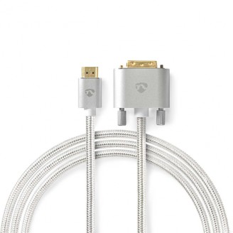 HDMI Kabel | HDMI Connector | DVI-D 24+1-Pins Male | 2560x1600 | Verguld | 2.00 m | Recht | Gevlochten | Zilver | Cover Window Box