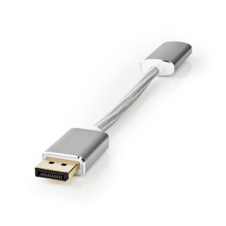 DisplayPort-Kabel | DisplayPort Male | HDMI Output | 4K@60Hz | Verguld | 0.20 m | Rond | Gevlochten | Zilver | Cover Window Box