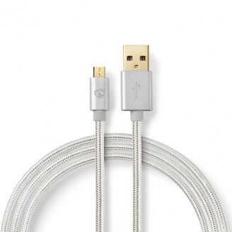 USB-Kabel | USB 2.0 | USB-A Male | USB Micro-B Male | 10 W | 480 Mbps | Verguld | 3.00 m | Rond | Gevlochten / Nylon | Aluminium | Cover Window Box
