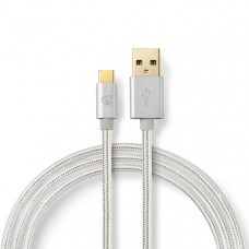 USB-Kabel | USB 2.0 | USB-A Male | USB-CT Male | 15 W | 480 Mbps | Verguld | 1.00 m | Rond | Gevlochten / Nylon | Aluminium | Cover Window Box
