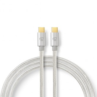 USB-Kabel | USB 2.0 | USB-CT Male | USB-CT Male | 100 W | 480 Mbps | Verguld | 1.00 m | Rond | Gevlochten / Nylon | Zilver | Cover Window Box