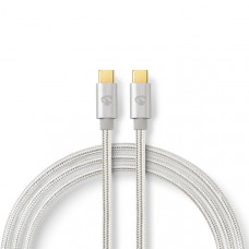 USB-Kabel | USB 2.0 | USB-CT Male | USB-CT Male | 100 W | 480 Mbps | Verguld | 2.00 m | Rond | Gevlochten / Nylon | Zilver | Cover Window Box