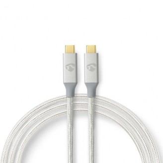 USB-Kabel | USB 3.2 Gen 2x2 | USB-CT Male | USB-CT Male | 100 W | 4K@60Hz | 20 Gbps | Verguld | 1.00 m | Rond | Gevlochten / Nylon | Zilver | Cover Window Box