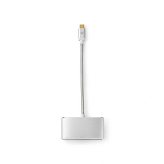 USB Multi-Port Adapter | USB 3.2 Gen 1 | USB-CT Male | USB-A Female / USB-CT Female / VGA Female 15p | 5 Gbps | 0.20 m | Rond | Verguld | Gevlochten / Nylon | Zilver | Cover Window Box