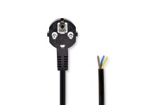 Stroomkabel | Type F (CEE 7/7) Male | Open | Gehoekt | Recht | Vernikkeld | 2.00 m | Rond | PVC | Zwart | Label