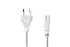 Stroomkabel | Euro Male | IEC-320-C7 | Recht | Recht | Vernikkeld | 2.00 m | Plat | PVC | Wit | Label