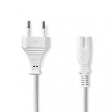 Stroomkabel | Euro Male | IEC-320-C7 | Recht | Recht | Vernikkeld | 5.00 m | Plat | PVC | Wit | Label