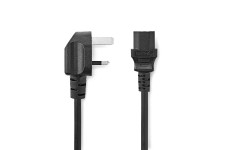 Stroomkabel | UK Male | IEC-320-C13 | Gehoekt | Recht | Vernikkeld | 2.00 m | Rond | PVC | Zwart | Label