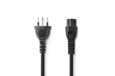 Stroomkabel | CH Type 12 | IEC-320-C5 | Recht | Recht | Vernikkeld | 2.00 m | Rond | PVC | Zwart | Label