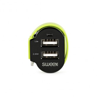 Autolader 3-Uitgangen 6 A 2x USB / Micro-USB Zwart/Groen