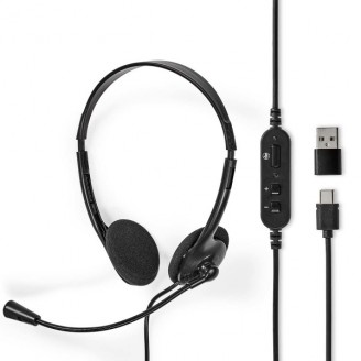 PC-Headset | On-Ear | Stereo | USB Type-A / USB Type-CT | Inklapbare Microfoon | Zwart