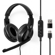 PC-Headset | Over-Ear | Stereo | USB Type-A / USB Type-CT | Inklapbare Microfoon | Zwart